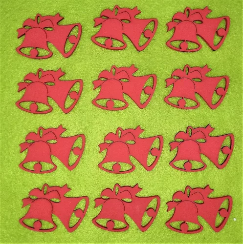  Piros színű , fa  alapú HDF(nem tömörfa)   Dupla harang	12 db/csomag	4x5cm 