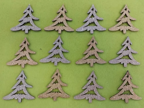Ezüst és arany Csillámos ,fa alapú HDF(nem tömörfa)   Áttört fenyő 	12 db/csomag	5x5cm 