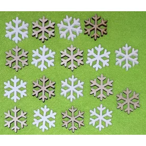   Natúr és Fehér színű ,fa  alapú HDF(nem tömörfa)  hópihe	 18db/csomag	2,5x3cm  