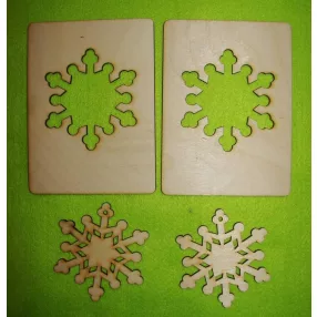   Natúr,nyír rétegelt lemez karácsonyi üdvözlő kártya hópihével	2szett /csomag	11,5x14,5cm tábla hópihe7,5x8,5cm  