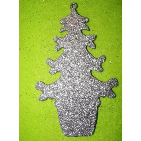   Ezüst csillámos,fa alapú HDF(nem tömörfa)   Díszes fenyő 	1db	9x15cm 