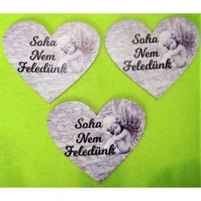   Nyomtatott fa Soha nem feledünk angyalkás szív   3db/ csomag	9,5x8cm