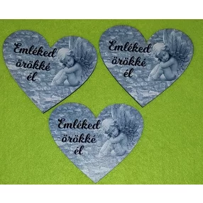   Nyomtatott fa Emléked örökké él angyalkás szív   3db/ csomag	9,5x8cm