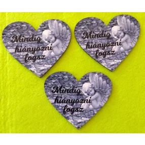   Nyomtatott fa Mindig hiányozni fogsz angyalkás szív   	3db/csomag	9,5x8cm