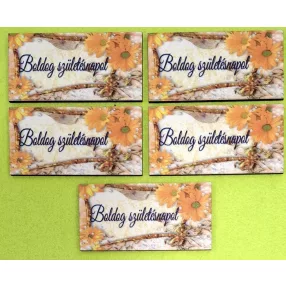   8x4cm Téglalap Nyomtatott fa alapú HDF(nem tömörfa)  tábla sárga gerberás    Boldog születésnapot	5db/csomag	