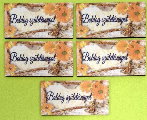 8x4cm Téglalap Nyomtatott fa alapú HDF(nem tömörfa)  tábla sárga gerberás    Boldog születésnapot	5db/csomag	