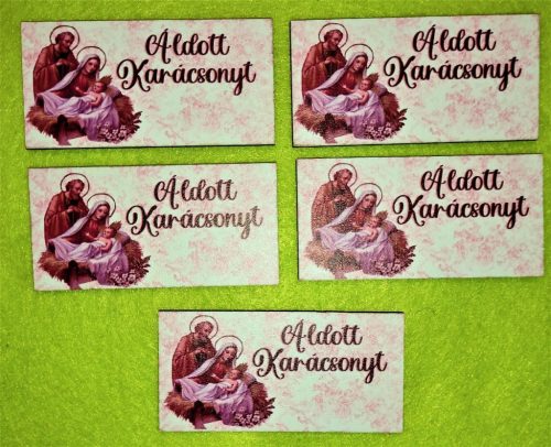 8x4cm Téglalap Nyomtatott fa tábla Szűz Mária és Jézus  Áldott Karácsonyt 	5db/csomag		