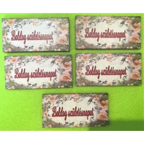   8x4 cm Téglalap Nyomtatott fa alapú HDF(nem tömörfa)   tábla Futós virággal   Boldog születésnapot	5db/csomag	