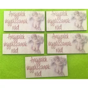   8x4cm Téglalap Nyomtatott fa   tábla  Angyalok vigyázzanak rád felirattal ,angyalkás	5db/csomag	