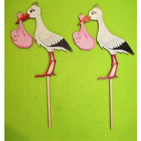   Nyomtatott fa    Beszúrós gólya kislánnyal	2db/csomag	8,5x18cm