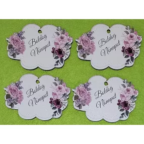  7,5x5cm   Nyomtatott Boldog Nőnapot tábla kétoldalt virágokkal	4db/csomag	