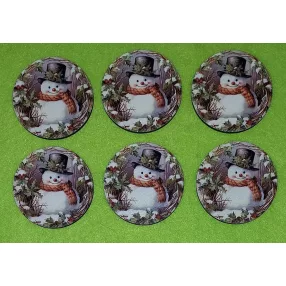   Nyomtatott Fa Kicsi kerek  Hóember sállal  	6db/csomag	5cm 