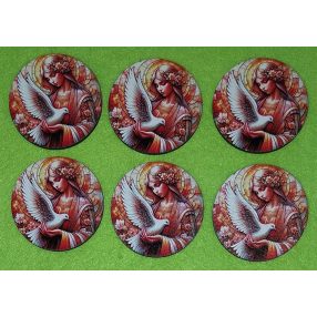    Nyomtatott fa Kicsi kerek Angyalka galambbal 	6db/csomag	5cm 