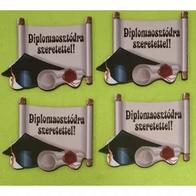   8x10 cm Nyomtatott fa tábla ,Diplomaosztódra szeretettel felirattal ,ballagási sapkával és pergamenttel	4db/csomag	