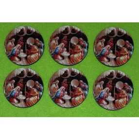   Nyomtatott fa Kicsi kerek Három király Jézussal 	6db/csomag	5cm 