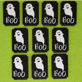    Nyomtatott fa Téglalap  tábla szellemmel boo felirattal 	10db/csomag	3x4,5cm 