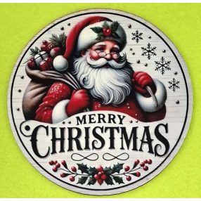    Nyomtatott fa Kopogtató közép   Télapó   Merry Christmas  felirattal 	1db	11,8cm