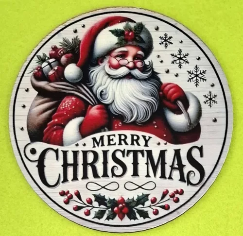  Nyomtatott fa Kopogtató közép   Télapó   Merry Christmas  felirattal 	1db	11,8cm