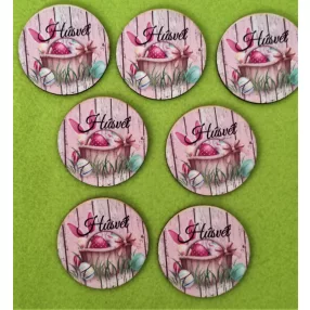   5cm kör Nyomtatott fa tojás kosár húsvét felirattal 	7db/csomag	