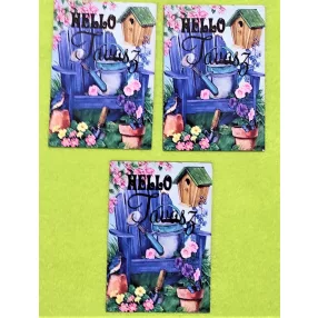   10x7cm Nyomtatott fa Kék szék Hello tavasz  felirattal 	3db/ csomag 	