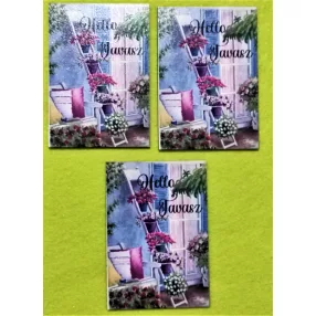   10x7cm Nyomtatott fa Virág létrás Hello tavasz  felirattal 	3db/ csomag 	