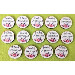    3cm kör Nyomtatott fa Boldog Névnapot felirattal rózsával az alján	14db/csomag	