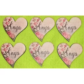   5,5x5,5 cm Nyomtatott fa Rusztikus   francia szív   rózsaszín rózsával Anya felirattal 	6db/csomag	
