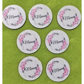   5cm kör Nyomtatott fa Négyzet keretben virágos Mama  felirattal 	7db/csomag	