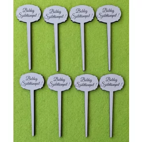   Beszúrós   Nyomtatott ,fa alapú HDF(nem tömörfa)    kis    tábla   Boldog Születésnapot !  Felirattal 	8db/csomag	9x3,5cm 