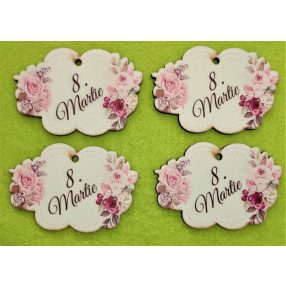   7,5x5cm   Nyomtatott  8 Martie tábla kétoldalt virágokkal	4db/csomag	