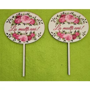   Nyomtatott fa   Beszúrós ovális  rózsás    La multi ani!	2db/ csomag 	10x16cm 