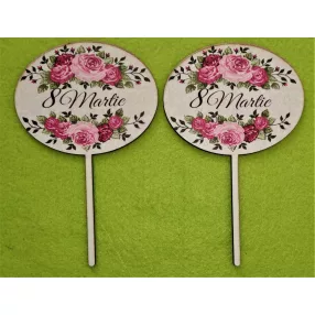   Nyomtatott fa   Beszúrós ovális  rózsás    8 Martie	2db/ csomag 	10x16cm 
