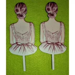   Nyomtatott fa  beszúrós dísz  Kontyos  lány hátulról 	 2dbcsomag 	7x13,5cm 