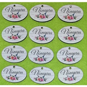   3x4,5 cm Ovális  , nyomtatott fa tábla Deszka háttérrel rózsával Nőnapra  felirattal	12db/csomag	3x4,5cm 