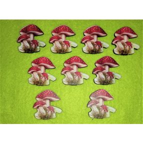 Nyomtatott Fa 3db piros gomba fűvel	10db/csomag	4 x 4 cm 