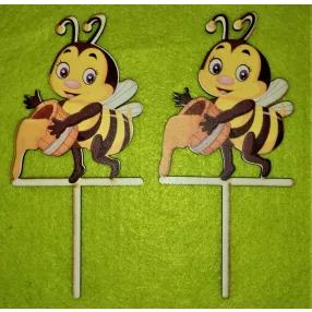  Nyomtatott Fa Beszúrós méhecske csupor mézzel  	2db/ csomag 	8x17cm 