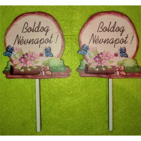   Nyomtatott Beszúrós  Farönk  Pillangós Boldog Névnapot ! felirattal 	2db/ csomag 	17x10cm 