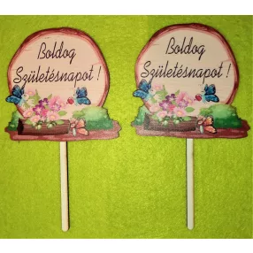   Nyomtatott Beszúrós  Farönk  Pillangós Boldog Születésnapot  ! felirattal 	2db/ csomag 	17x10cm 