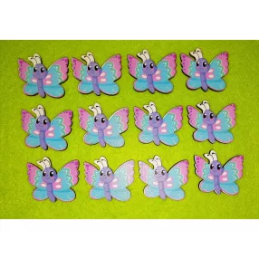   Nyomtatott Fa Nagy szemű rózsaszín és világoskék pillangó	12db/csomag	4x3.5 cm 