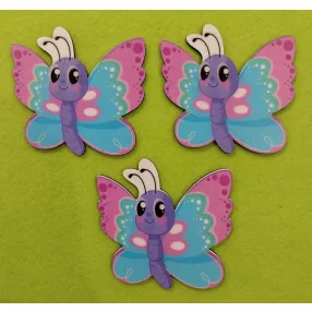   Nyomtatott Fa  (NAGY)  Nagy szemű rózsaszín és világoskék pillangó	3db/ csomag 	8x8,5 cm 