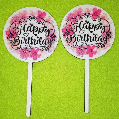 Nyomtatott Beszúrós Rózsaszín színű virágos díszes  Happy Birthday felirattal	2db/ csomag 	8x15  cm 