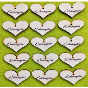   Nyomtatott Fa  Szív Édesanyám  felirattal 	15db/csomag	5x3cm 