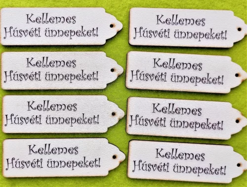 Nyomtatott Fa   Nagy biléta Kellemes Húsvéti ünnepeket  felirattal 	 8db/csomag	8 x2,5cm 