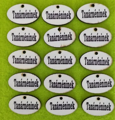 Nyomtatott Fa  ovális tábla  Tanárnéninek Felirattal 	15db/csomag	4x2,5cm 