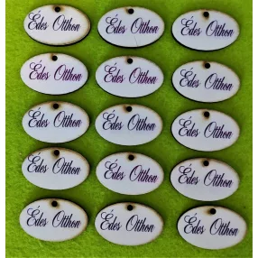   Nyomtatott Fa Kicsi ovális  tábla  Édes Otthon Felirattal 	 15db/ csomag	4x2,5cm 