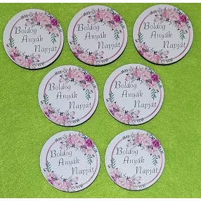   Nyomtatott Fa   Kör Rózsaszín virágokkal Boldog Anyák Napját 	7db/csomag	5cm 