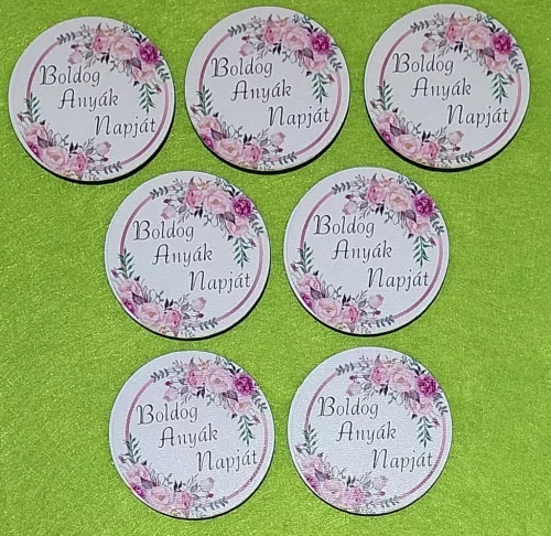 Nyomtatott Fa   Kör Rózsaszín virágokkal Boldog Anyák Napját 	7db/csomag	5cm 