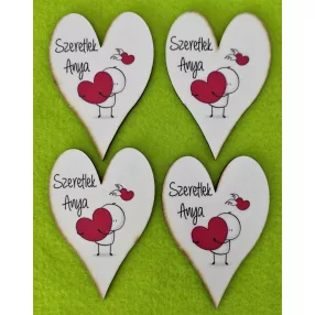   Nyomtatott Fa   Francia szív Szeretlek Anya felirattal 	4db/csomag	8,5x6cm 