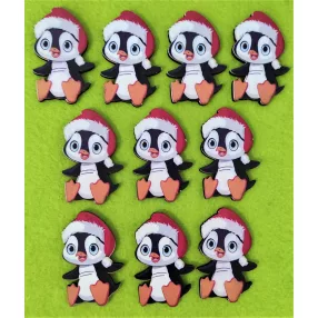   Nyomtatott fa Pingvin Télapó sapkában 	10db/csomag	3,5x5,5cm 