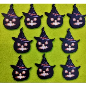   Nyomtatott fa fekete töklámpás boszorkány kalappal 	10db/csomag	4x5 cm 